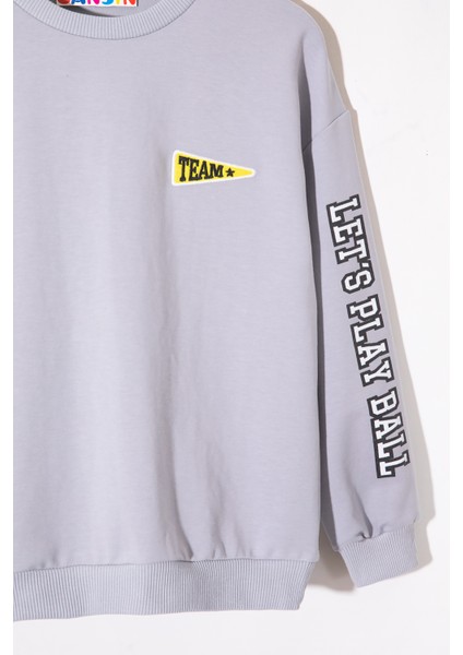 Gri Sırtı Play Baskılı Bisiklet Yaka Erkek Çocuk Sweatshirt 19663