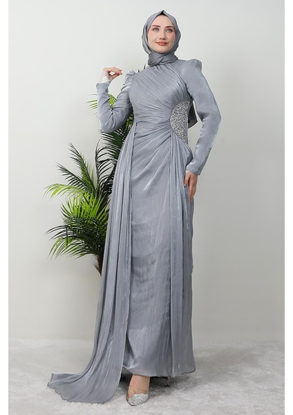 Deren Tesettür Abiye Gri