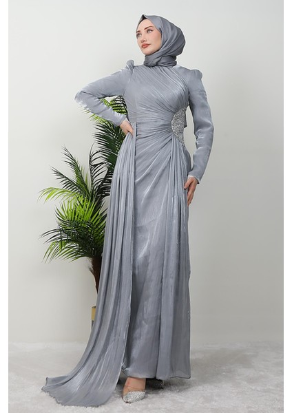 Deren Tesettür Abiye Gri modelleri