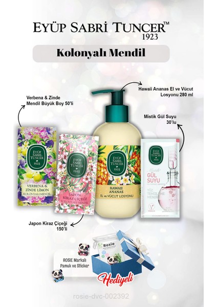 Hawaii Ananas Losyon 280 Ml, Gül Suyu 30'lu, Kiraz Çiçeği 150'LI, Verbena & Zinde 50'li, ve Rosie