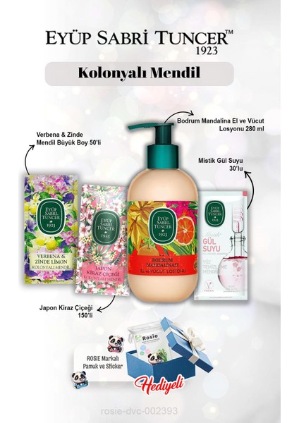 Bodrum Mandalina Losyon 280 ml - Gül Suyu 30'lu - Verbena & Zinde 50'li - Japon Kiraz Çiçeği 150'li ve Rosie