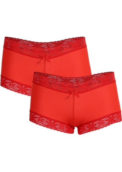 Kadın Pamuklu 2li Boxer Kırmızı 40265