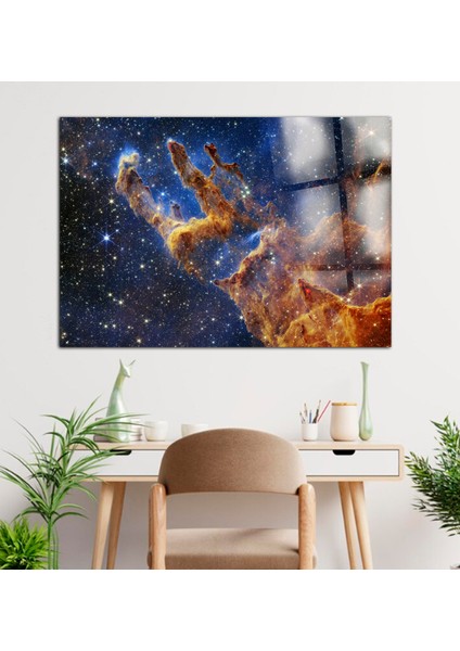 Galaksi, Uzay ve Nebula Görselli Cam Tablo