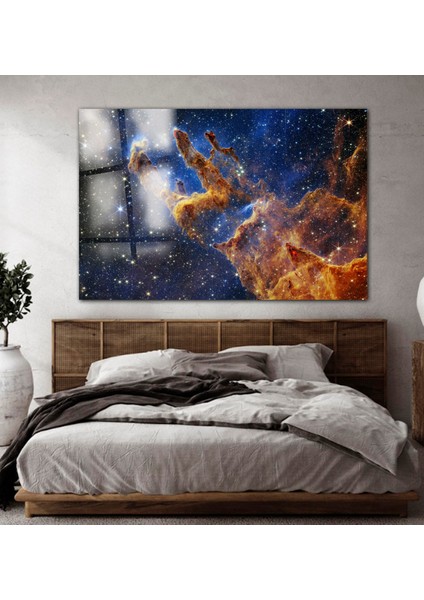 Galaksi, Uzay ve Nebula Görselli Cam Tablo