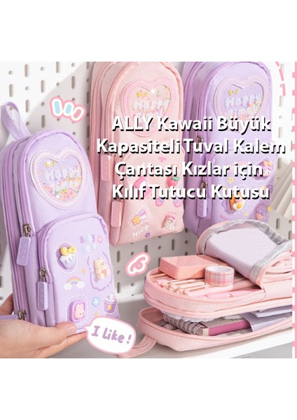 Kawaii Büyük Kapasiteli Tuval Kalem Çantası Kızlar Için Kılıf Tutucu Kutusu fiyatları