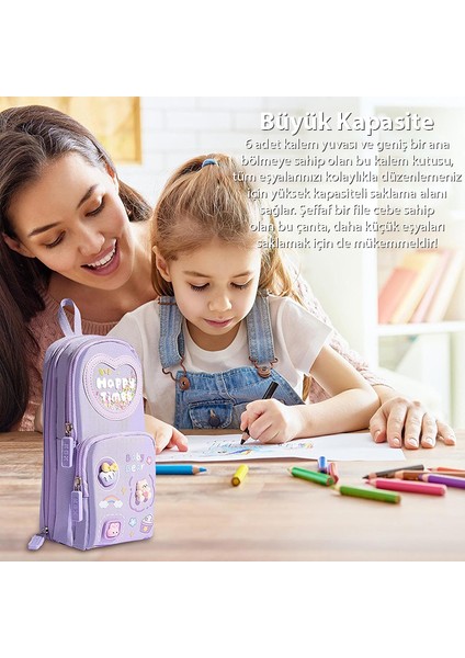 Kawaii Büyük Kapasiteli Tuval Kalem Çantası Kızlar Için Kılıf Tutucu Kutusu modelleri