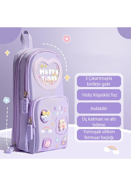 Kawaii Büyük Kapasiteli Tuval Kalem Çantası Kızlar Için Kılıf Tutucu Kutusu indirimleri