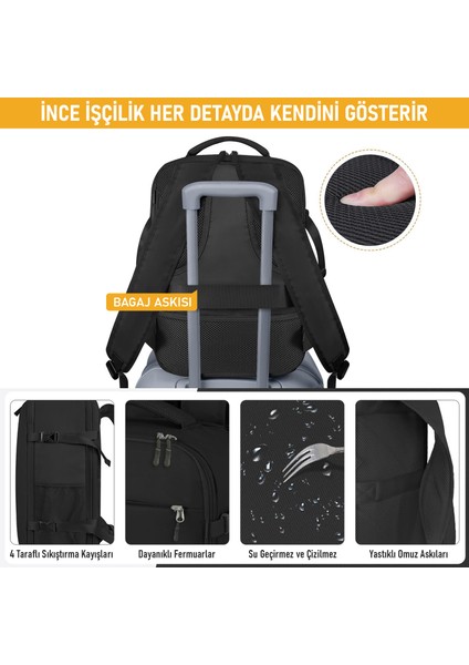 Laptop Sırt Çantası, Seyahat Çantası Hafif El Çantası Bay Bayan Küçük Bavul Valiz Çanta Notebook Bilgisayar Macbook Organizer Çantası Siyah