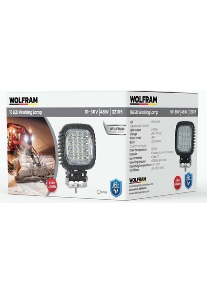LED Kare Çalışma Lambası Ağır Hizmet 4.160 Lümen Spot 10/30V E-Belgeli 48W