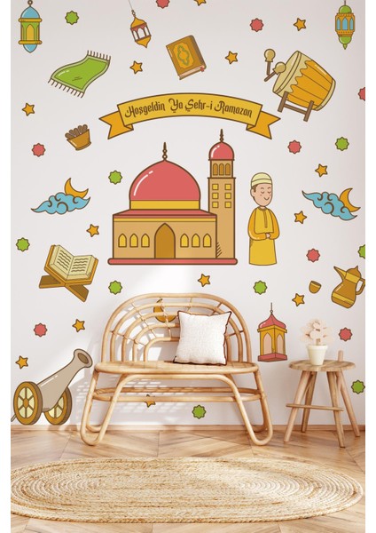 Hoşgeldin Ramazan Temalı Camili Sticker Seti Ramazan Figürleri Sticker, Çocuklar Için Ramazan Seti3