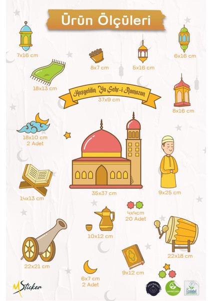 Hoşgeldin Ramazan Temalı Camili Sticker Seti Ramazan Figürleri Sticker, Çocuklar Için Ramazan Seti3 modelleri