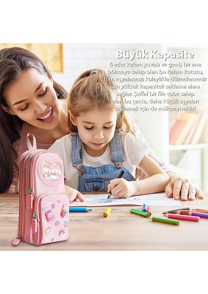 Kawaii Büyük Kapasiteli Tuval Kalem Çantası Kızlar Için Kılıf Tutucu Kutusu modelleri