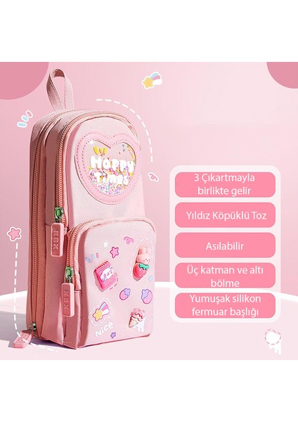 Kawaii Büyük Kapasiteli Tuval Kalem Çantası Kızlar Için Kılıf Tutucu Kutusu indirimleri