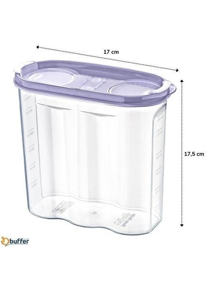 2 Kapaklı Ölçekli Erzak Kuru Gıda Saklama Kutusu Kabı - 1,7 Litre