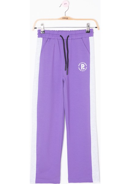 Lila Garnili Geniş Paça Kız Çocuk Beli Lastikli Eşofman Altı 20192