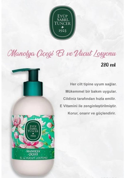 Manolya Çiçeği Losyon 280 Ml, Gül Suyu 30'lu, Verbena & Zinde 50'li, Japon Kiraz Çiçeği 150'LI ve Rosie indirimleri