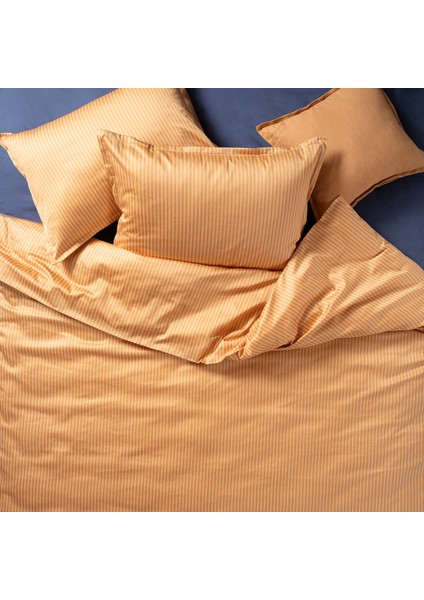 Solıd 300 Tc Çizgili E.kıng Sıze Pamuk Saten Nevresim Seti 260 x 220 cm Tarçın