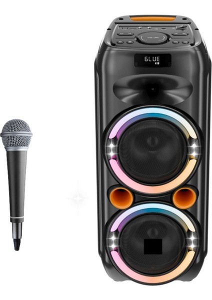 Bluetooth Hoparlör 30W 6.5inç Rgb Ledli Işıklı Karaoke Mikrofonlu Hoparlör