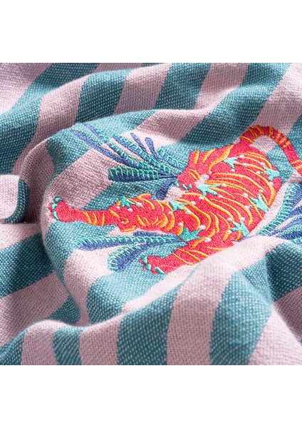 Baklan Nakışlı Pamuk Pamuklu Peştamal 90x170 Cm Pembe - Yeşil modelleri