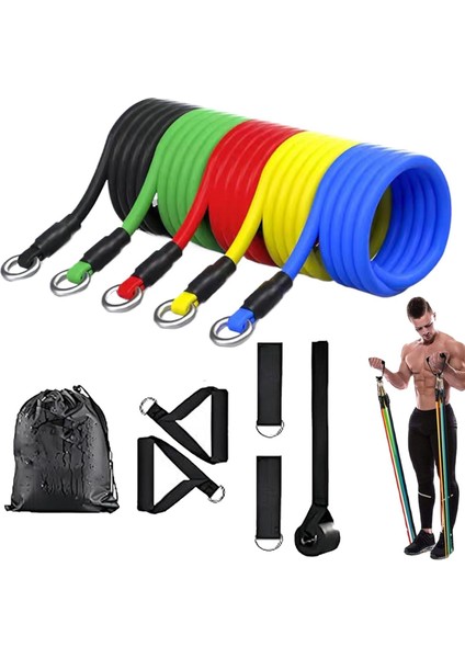 11 Parça Latex Direnç Lastiği Seti Yoga Pilates Fitness Egzersiz Direnç Bandı