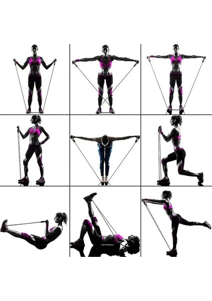 11 Parça Latex Direnç Lastiği Seti Yoga Pilates Fitness Egzersiz Direnç Bandı