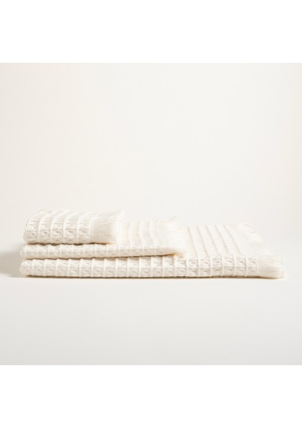 Solıd Waffle Pamuklu Yüz Havlusu 50X90 cm Ekru