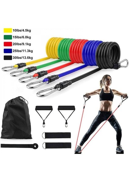 11 Parça Latex Direnç Lastiği Seti Yoga Pilates Fitness Egzersiz Direnç Bandı