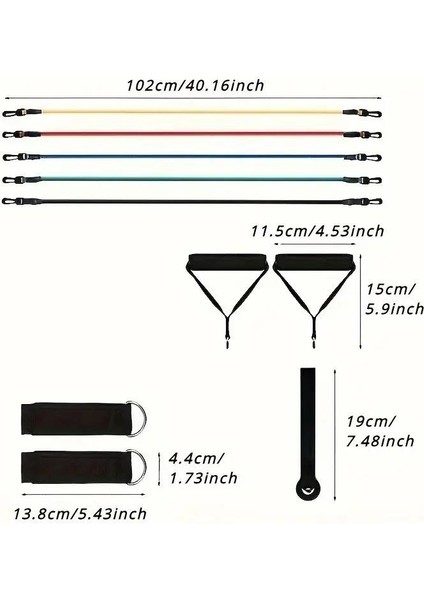 11 Parça Latex Direnç Lastiği Seti Yoga Pilates Fitness Egzersiz Direnç Bandı