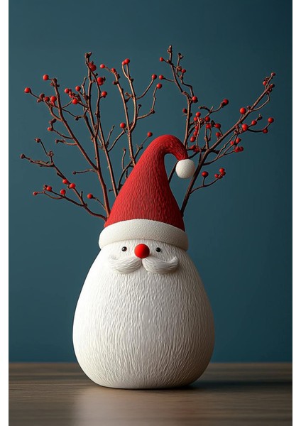 Yılbaşı Temalı Noel Baba Tasarım Vazo - 20 cm Dekoratif Kış Temalı Vazo - Sert Plastik