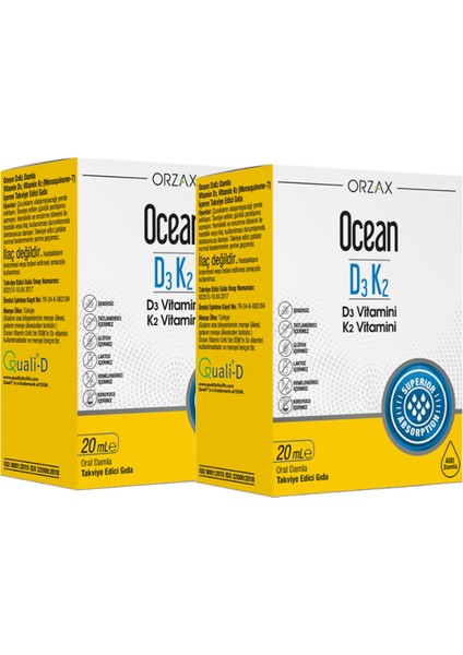 Ocean D3K2 1000IU 20ml (400 Damla) İkili