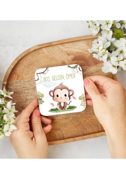 Kişiye Özel Hoş Geldin Bebek Temalı Ahşap Bardak Altlıkları - 50\'li Set