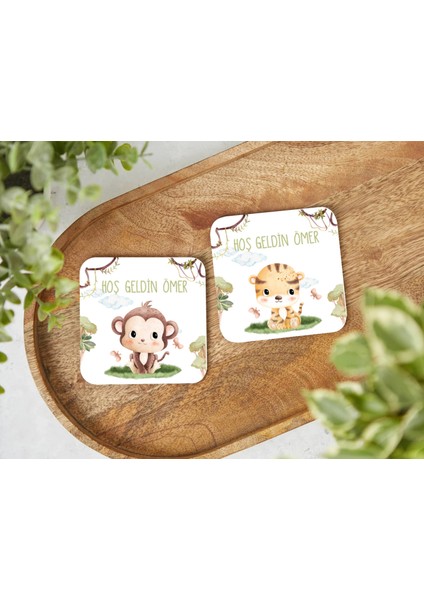 Kişiye Özel Hoş Geldin Bebek Temalı Ahşap Bardak Altlıkları - 50\'li Set fiyatları