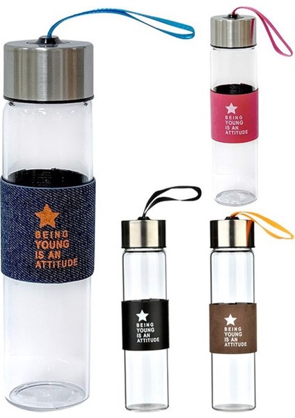 Renkli Bantlı Dekoratif Cam Suluk 420 ml