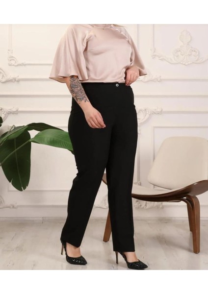 Kadın Beli Düğmeli Yanlastikli Boru Paça Pantolon modelleri