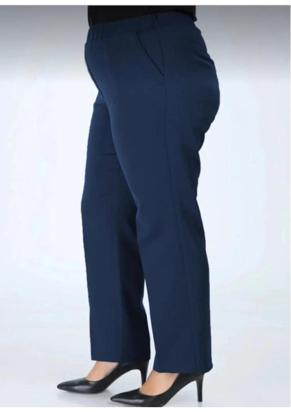 Kadın Beli Düğmeli Yanlastikli Boru Paça Pantolon
