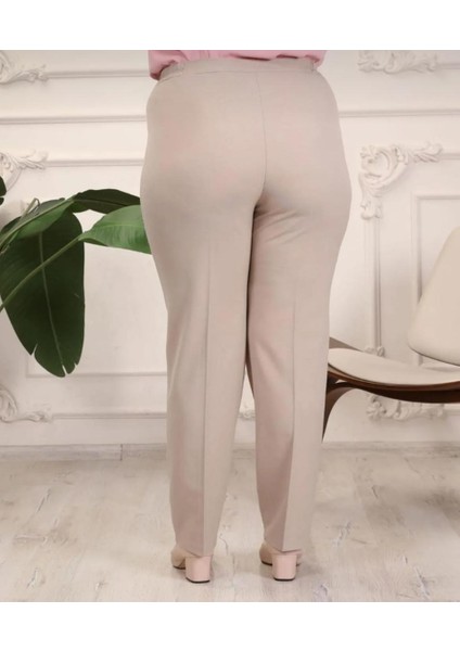 Kadın Beli Düğmeli Yanlastikli Boru Paça Pantolon