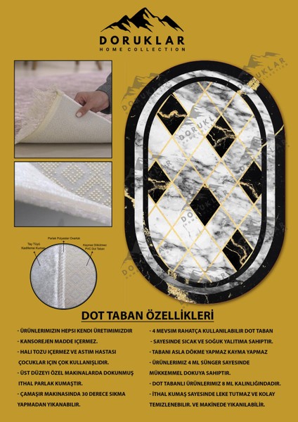 Kaymaz Taban Yıkanabilir Dijital Baskı Oval Kesim Dekoratif Modern Desenli Dot Taban Halı OVAL013