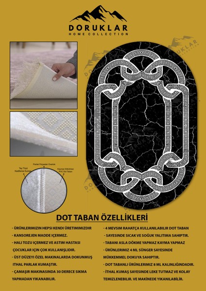 Kaymaz Taban Yıkanabilir Dijital Baskı Oval Kesim Dekoratif Modern Desenli Dot Taban Halı OVAL009