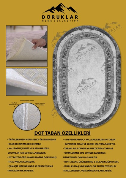 Kaymaz Taban Yıkanabilir Dijital Baskı Oval Kesim Dekoratif Modern Desenli Dot Taban Halı OVAL004