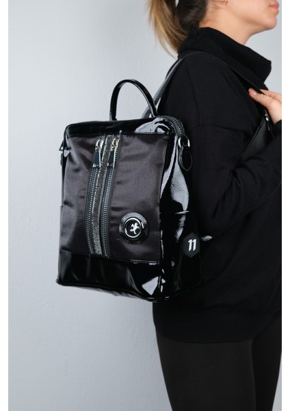 Anıs Siyah Simli Kadın Sırt Çantası