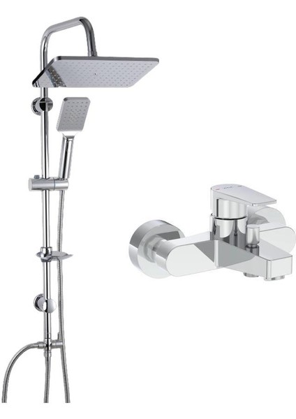 Artema Flow Square Krom Banyo Bataryası + Mirage Krom Tepe Duş Seti