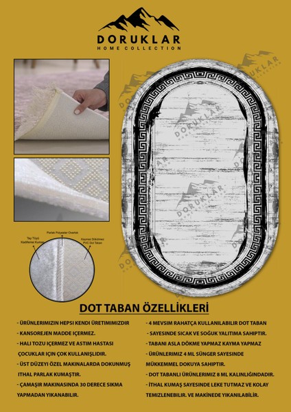 Kaymaz Taban Yıkanabilir Dijital Baskı Oval Kesim Dekoratif Modern Desenli Dot Taban Halı OVAL005