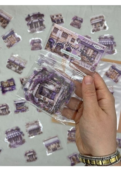 Small Street Building Ev Temalı Mor 40 Adet Pet Sticker Set/ Çıkartma/etiket/bullet Journal