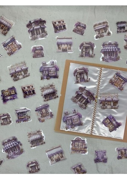 Small Street Building Ev Temalı Mor 40 Adet Pet Sticker Set/ Çıkartma/etiket/bullet Journal