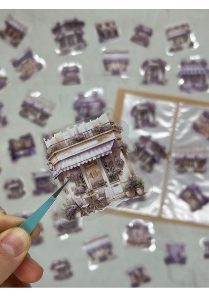 Small Street Building Ev Temalı Mor 40 Adet Pet Sticker Set/ Çıkartma/etiket/bullet Journal
