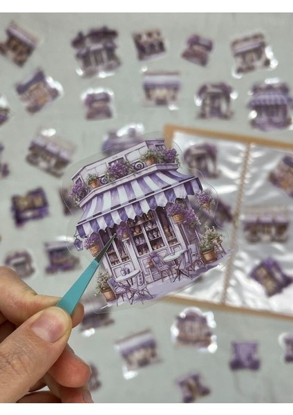 Small Street Building Ev Temalı Mor 40 Adet Pet Sticker Set/ Çıkartma/etiket/bullet Journal