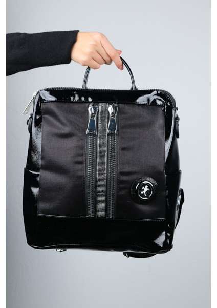 Anıs Siyah Simli Kadın Sırt Çantası