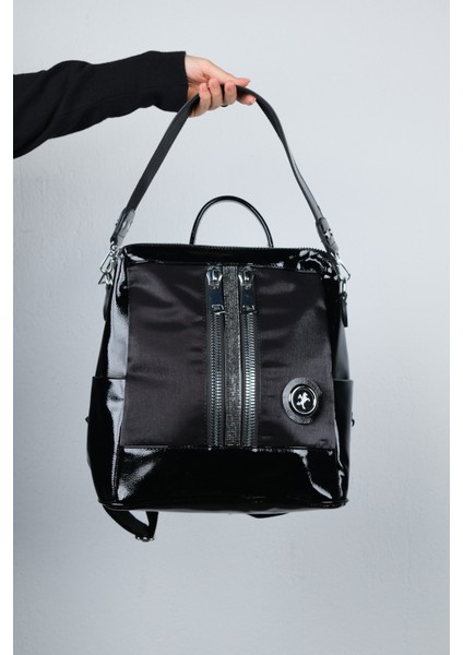 Anıs Siyah Simli Kadın Sırt Çantası