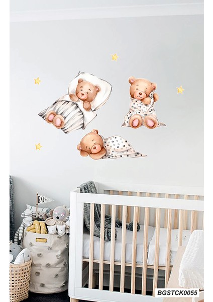 Bizerk Görsel Uyuyan Sevimli Ayıcık ve Yıldızlar Çocuk Odası Kreş Anaokulu Duvar Yapışkanı Sticker fiyatları