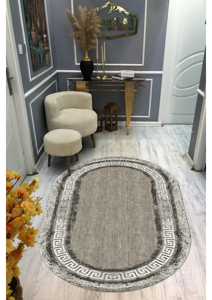 Kaymaz Taban Yıkanabilir Dijital Baskı Oval Kesim Dekoratif Modern Desenli Dot Taban Halı OVAL008